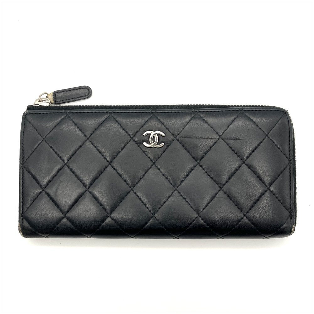 シャネル CHANEL マトラッセ 長財布 ラムスキン ブラック シルバー金具 17番台 L字ファスナー レディース