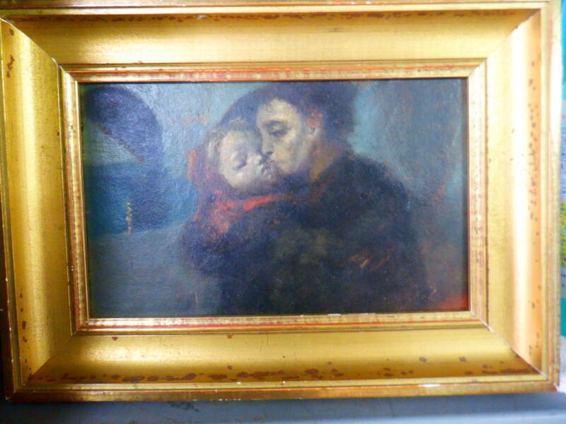 ルノアール作「母性（仮題）」★1871年　水彩ボードに油彩　人物画★油絵・額付き 真作