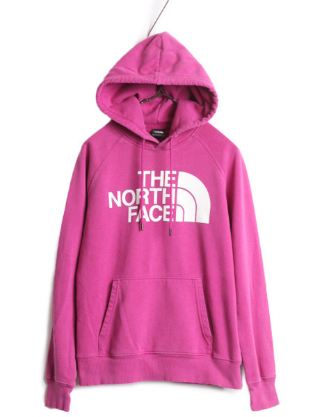 ノースフェイス プリント スウェット フード パーカー レディース S / The North Face アウトドア トレーナー 裏起毛 プルオーバー ピンク