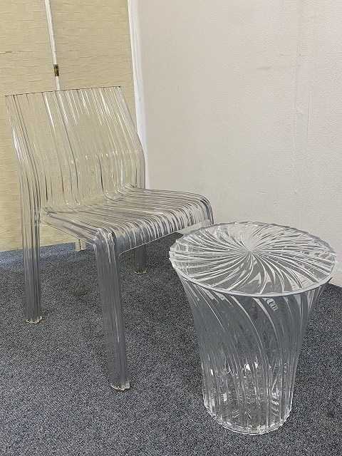 26711C2006）Kartell/カルテル スパークルS/フリーリー クリスタル インテリア 椅子 チェア スツール サイドテーブル 中古家具
