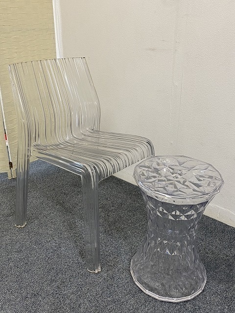 26701C2006) Kartell/カルテル フリーリー/ストーン クリスタル インテリア 椅子 チェア スツール サイドテーブル 中古家具