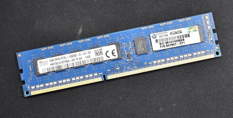 4GB (4GB 1枚) PC3L-10600E DDR3-1333 1.35/1.5V 2Rx8 240pin ECC Unbuffered DIMM SK-HYNIX (低電圧対応) (管:SA5691