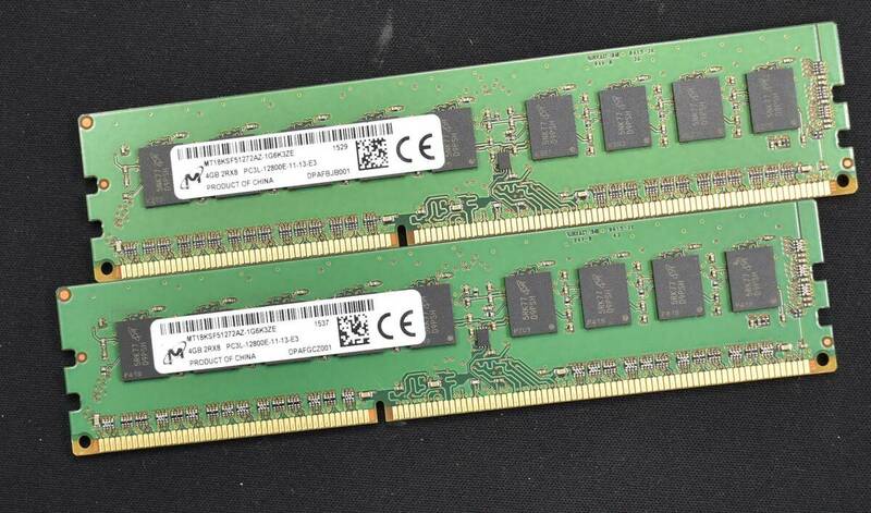 8GB (4GB 2枚組) PC3L-12800E DDR3L-1600 ECC 1.35V/1.5V 2Rx8 両面実装 240pin ECC Unbuffered DIMM MT Micron (管:SA5720