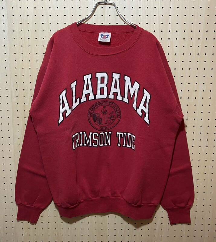 【L】Alabama Logo Print Sweat Red アラバマ 3段 ロゴ プリント スエット レッド 赤 カレッジ パーカー 長袖 USA製 T158