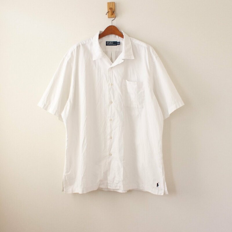 ポロ ラルフローレン 半袖 開襟シャツ 裾ポニー刺繍 中国製 白 XL（w-4420309）