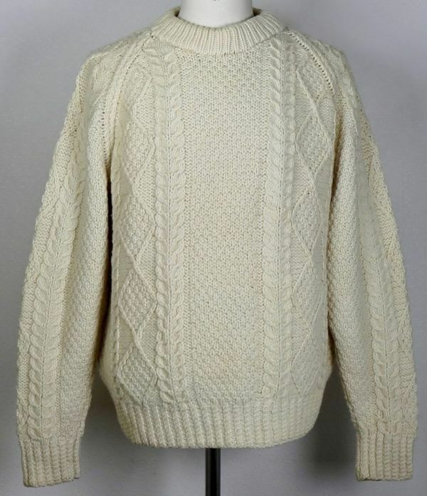 VIINTAGE 黒タグ BROOKS BROTHERS ブルックスブラザーズ アラン ケーブル クルーネック ニット セーター aran sweater Size Large b7766