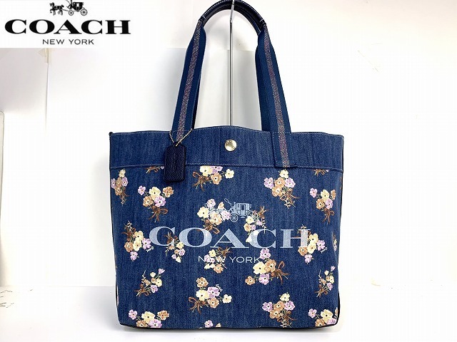 極美品★送料無料★ コーチ COACH フローラル ボックス デニム トートバッグ 肩掛け可能