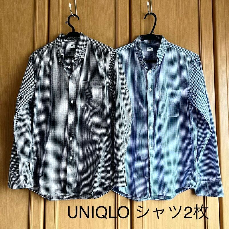 UNIQLO ユニクロ　ギンガムチェックのシャツ2枚　MとＬ　丈を仕立て直し　タックアウト シルエット！
