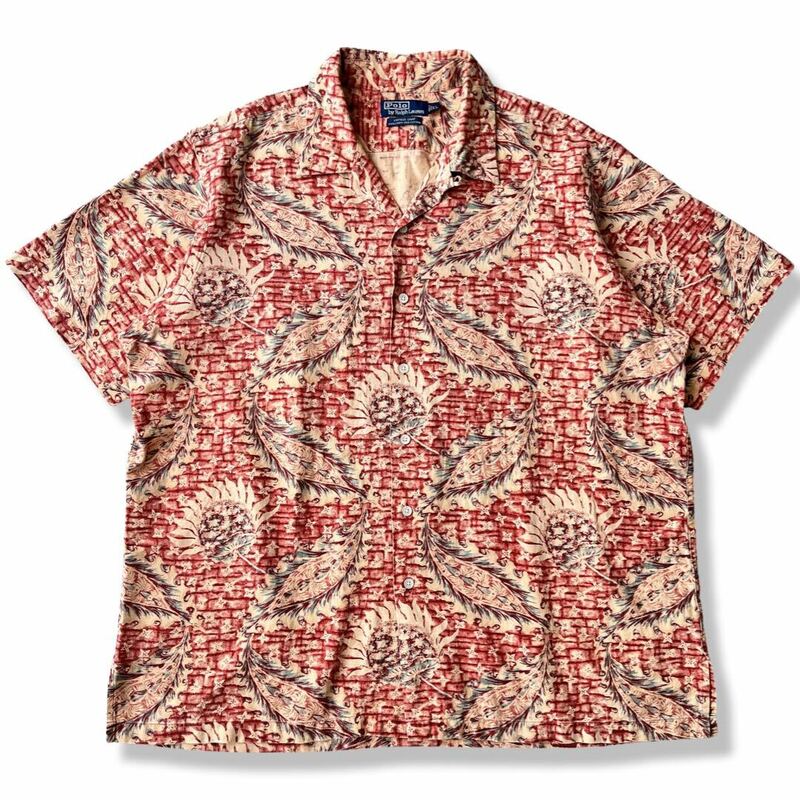 【90s】Polo By Ralph Lauren(ポロバイラルフローレン) VINTAGE CAMP 半袖 オープンカラーシャツ 赤 XL 総柄 rrl ヴィンテージアロハシャツ