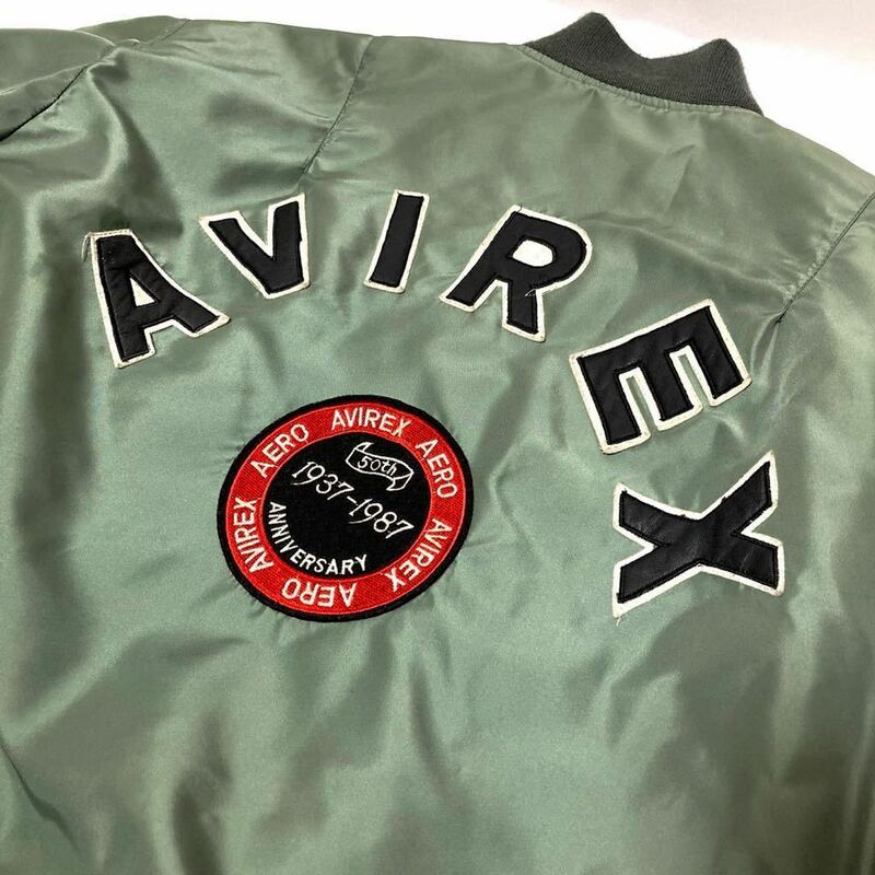 希少 80s vintage AVIREX 50th MA1フライト ジャケット ミリタリー アーチロゴ ワッペン 刺繍 50周年モデル アヴィレックス 大きめS
