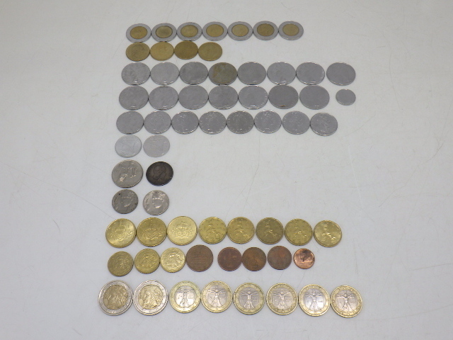 h4C029Z- 外国 硬貨 旧硬貨 イタリア リラ ユーロ ユーロセント 合計65枚 1923年1リラ/1863年1リラ銀貨他