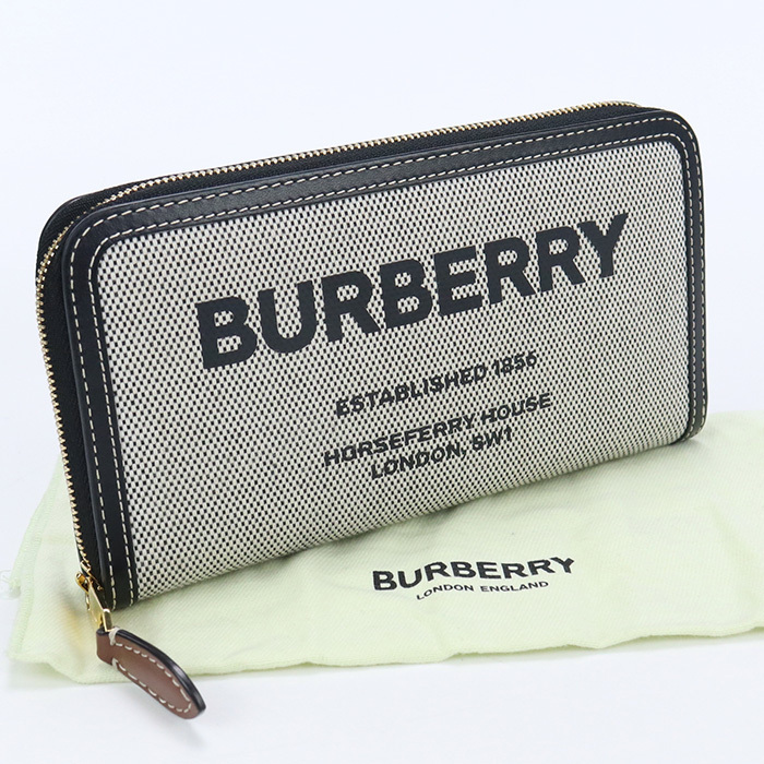 中古良品バーバリーBURBERRY ホースフェリープリント ジップウォレット ブランド 長財布 8039493 A1189 ランク：A us-2