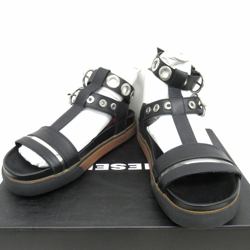 KR11541 ディーゼル サンダル アンクルストラップ 靴 SA-GRAND MCE Y01896 24.5cm ブラック系 レディース DIESEL 未使用
