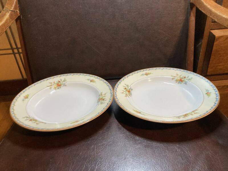 ◎希少美品　B355B Noritake オールドノリタケ 1940年 スープカレープレート22.5㎝ 2枚 深皿 （同梱OK)