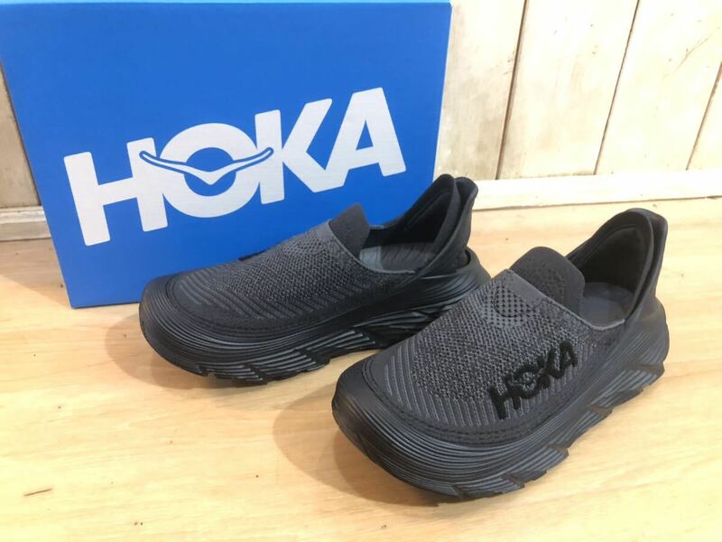 着用試着程度 HOKA ONE ONE 1134532 U RESTORE TC スリッポン リストアTC スニーカー ホカオネオネ 黒 ブラック/グレー 軽量 size 8