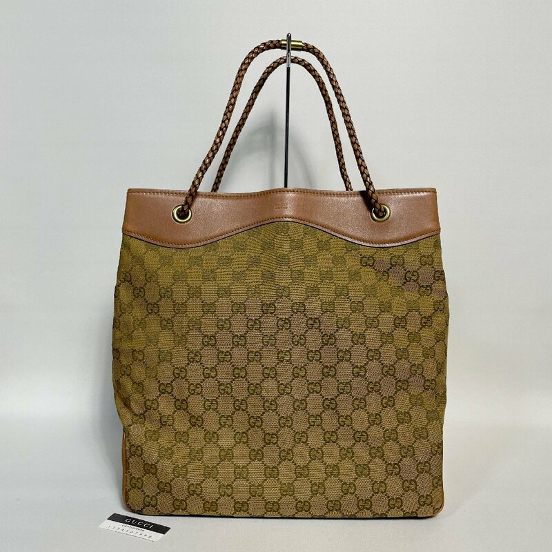 2402-32-4｜GUCCI グッチ トートバッグ キャンバス レザー ライトブラウン GGキャンバス コントロールカード付き