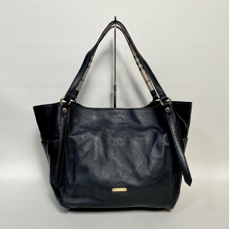 2403-34-2｜美品｜BURBERRY バーバリー トートバッグ レザー PVC ブラック ノバチェック