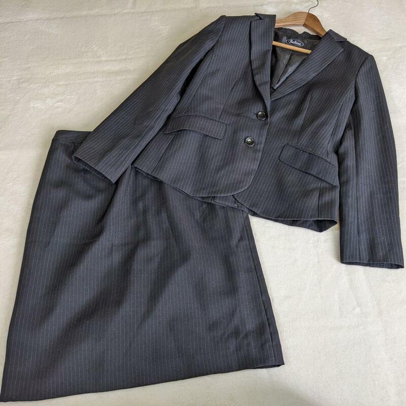 【ベルタックス】スーツ　スカート　セットアップ　13　XL　黒　ストライプ　自宅洗濯可能 ビジネスウェア　就職活動　ブラック