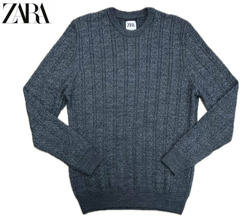 【1000円スタート】ZARA ザラ クルーネック ケーブル ニット セーター グレー メンズ M