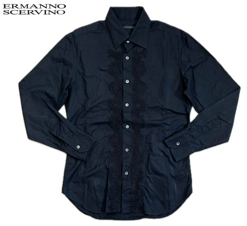 ★ERMANNO SCERVINO エルマノシェルビーノ フロント装飾 長袖シャツ 黒 ブラック サンフレール 46