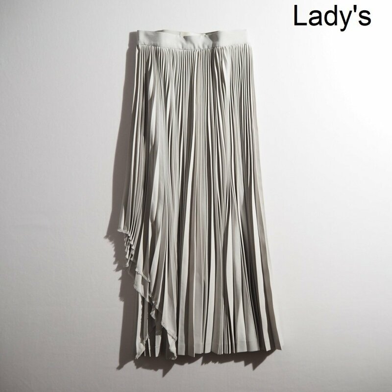 M5684P ▼THE HANDSOME ハンサム▼ Pleated skirt アシンメトリー カットオフ プリーツスカート グレー ロングフレア シーズンレス rb