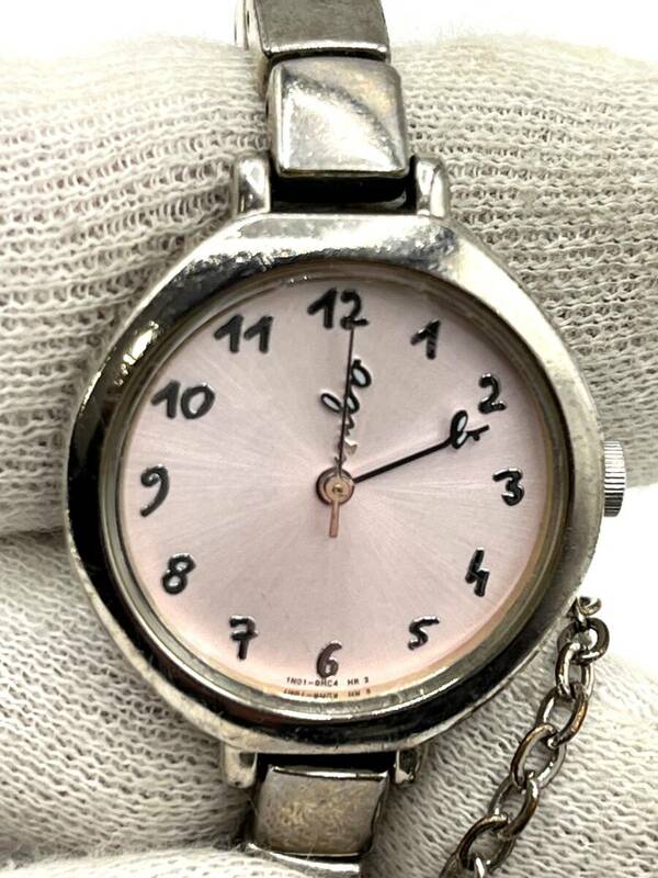 【電池切れ】agnes b. アニエスベー クォーツ 腕時計 ピンク文字盤 ラウンド 秒針ロゴ ケースゴールド レディース 1N01-0DN0