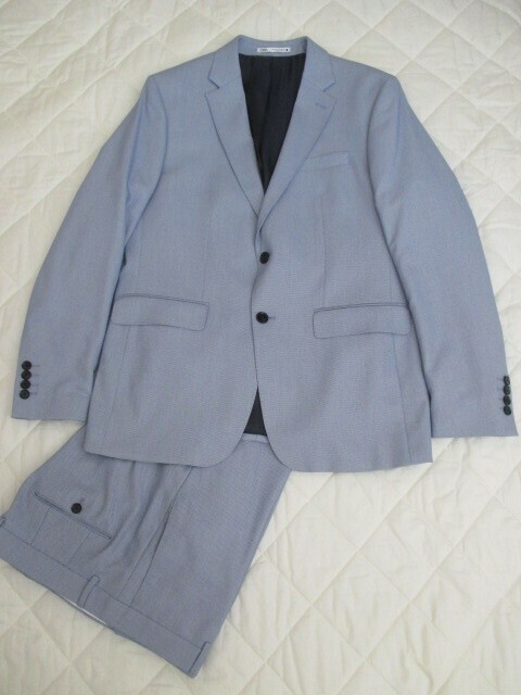 L2606【ZARA/ザラ】ESSENTIALS/ザラマン/シングルスーツ/セットアップ/水色・空色系/EUR54/EUR46/ストレッチ/クール/未着用