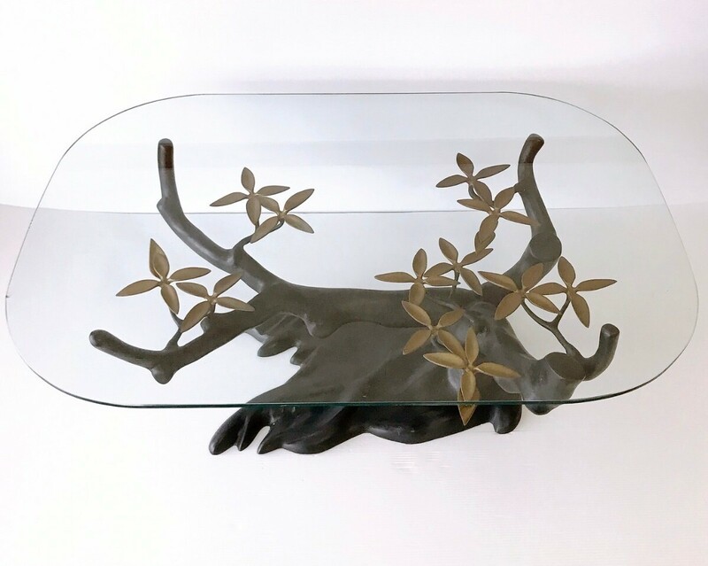 テーブル ガラステーブル 真鍮製 机 アンティーク 家具 輸入家具 ヨーロッパ インテリア 1970年代 Willy Daro コーヒーテーブル 「盆栽」