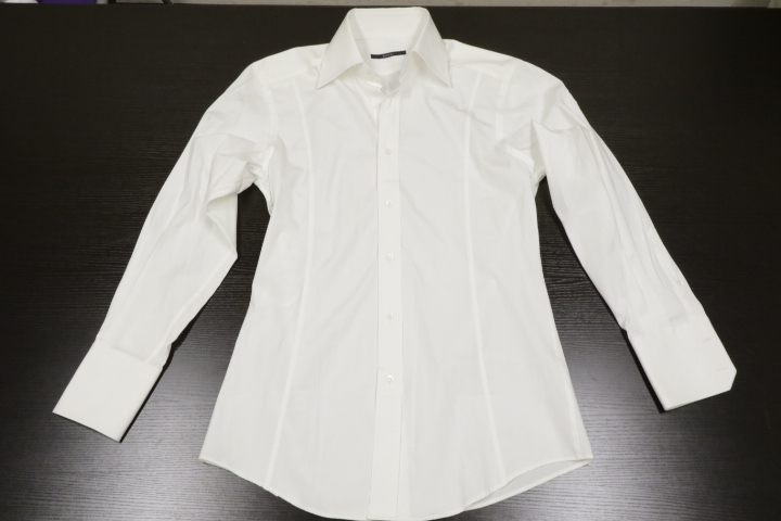襟高 GUCCI グッチ ドゥエボットーニ ワイシャツ カッターシャツ Yシャツ ビジネス ドレス 長袖シャツ ノータイ 白 ホワイト 39 (M~L)