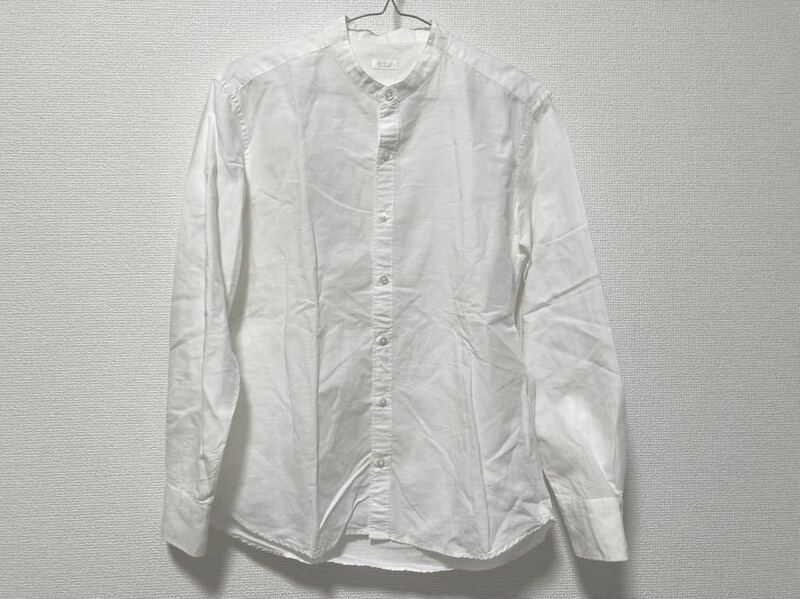 EDIFICE エディフィス バンドカラーコットンリネンシャツ 44 白 美品