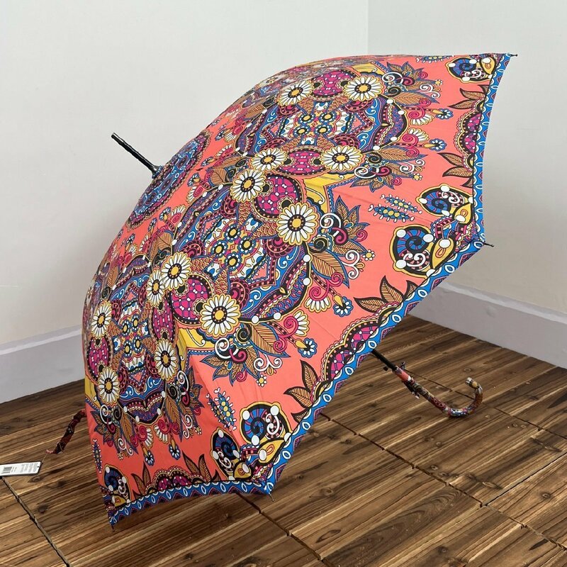 花柄 洋傘 アンブレラ 復古 エレガント 耐風傘 雨具 ドイツ系 全自動 晴雨兼用 オレンジ全長90cm