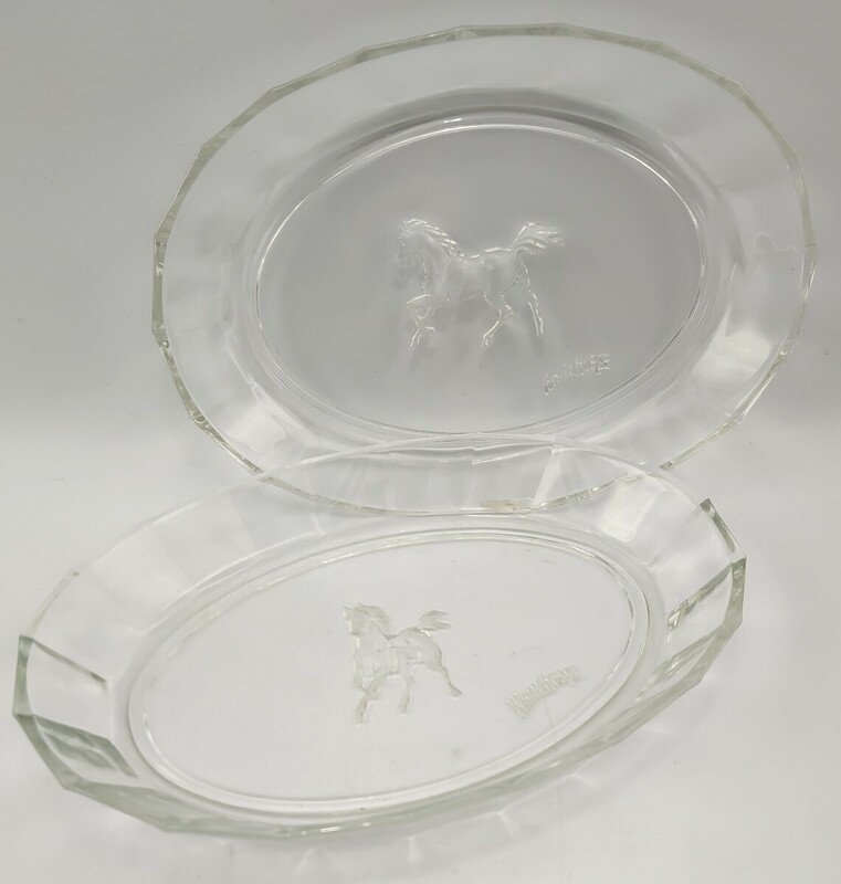ON6】white horse ガラス皿 2枚セット ホワイトホース 食器 プレート 馬　昭和レトロ　アンティーク