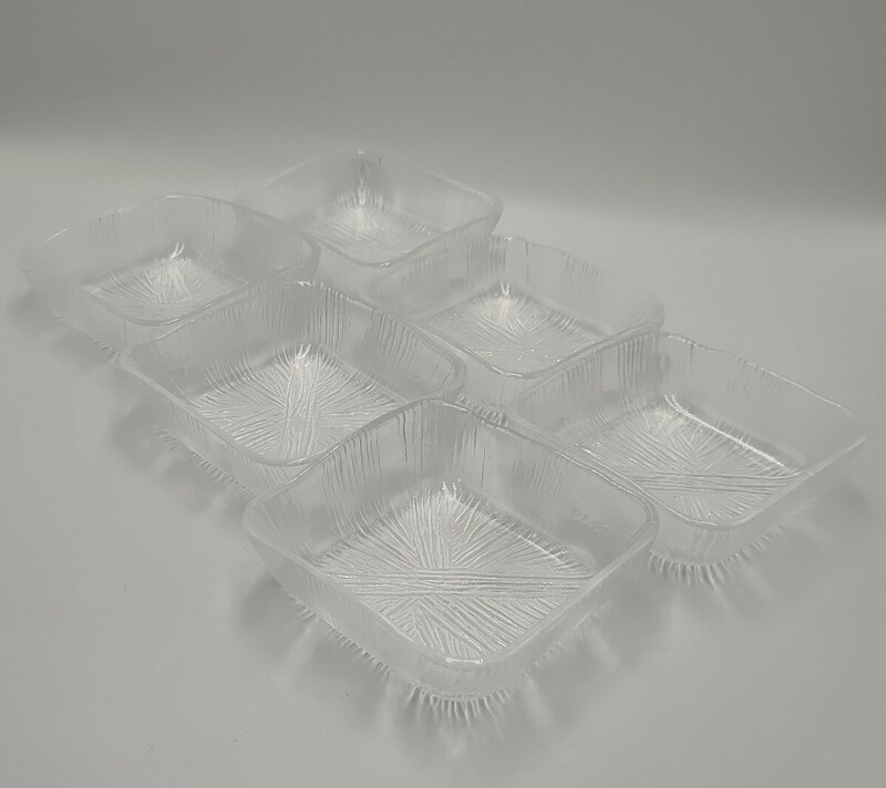 ON6】 昭和レトロ ガラス スクエア 小皿 6個セット　四角　食器　おさら　小鉢　デザートプレート　おつまみ　醤油皿