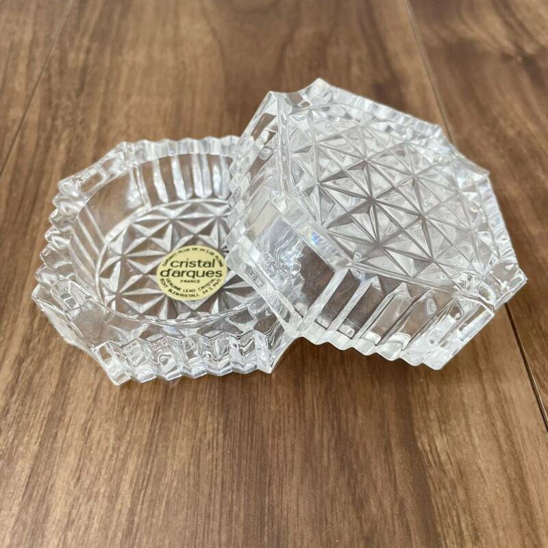 SH5) Cristal D’Arques（クリスタルダルク）　小物入れ　高さ4.5cm ガラス　アンティーク　クリスタル　蓋付き　レトロ インテリア