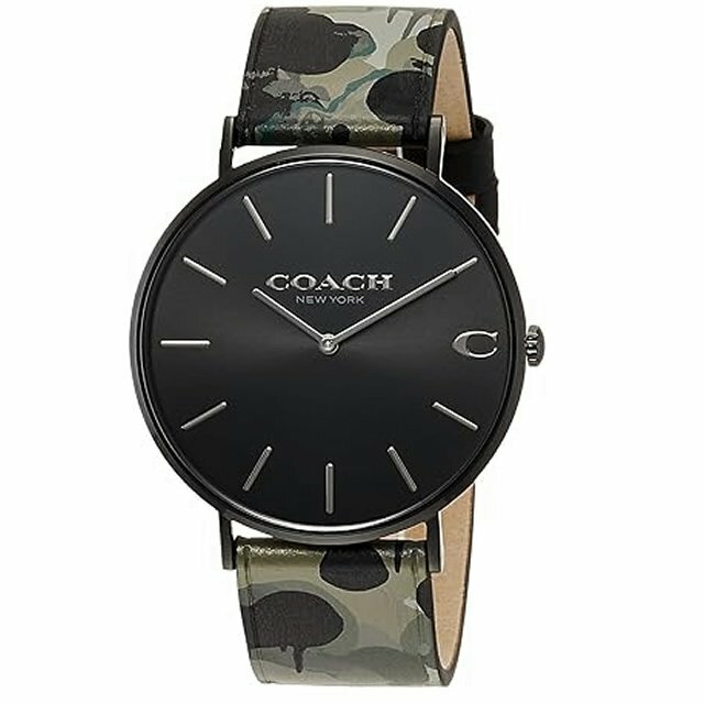 【新品】コーチ COACH メンズ 腕時計 CHARLES 41mm ブラック/カモフラージュ レザー 14602573 #287711