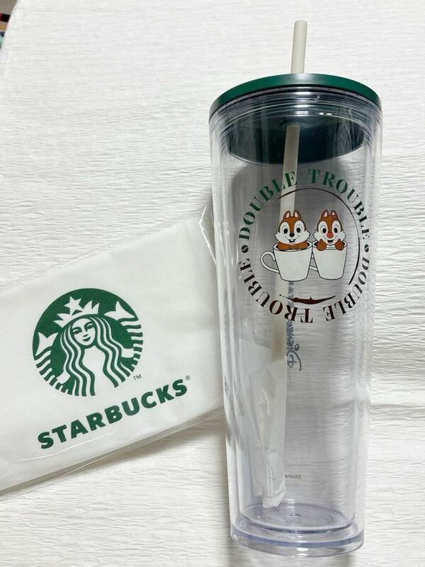 匿名配送 送料無料 海外限定の Starbucks スターバックス チップとデール タンブラー ディズニー コラボ 710ml STARBUCKS スタバ 巾着付