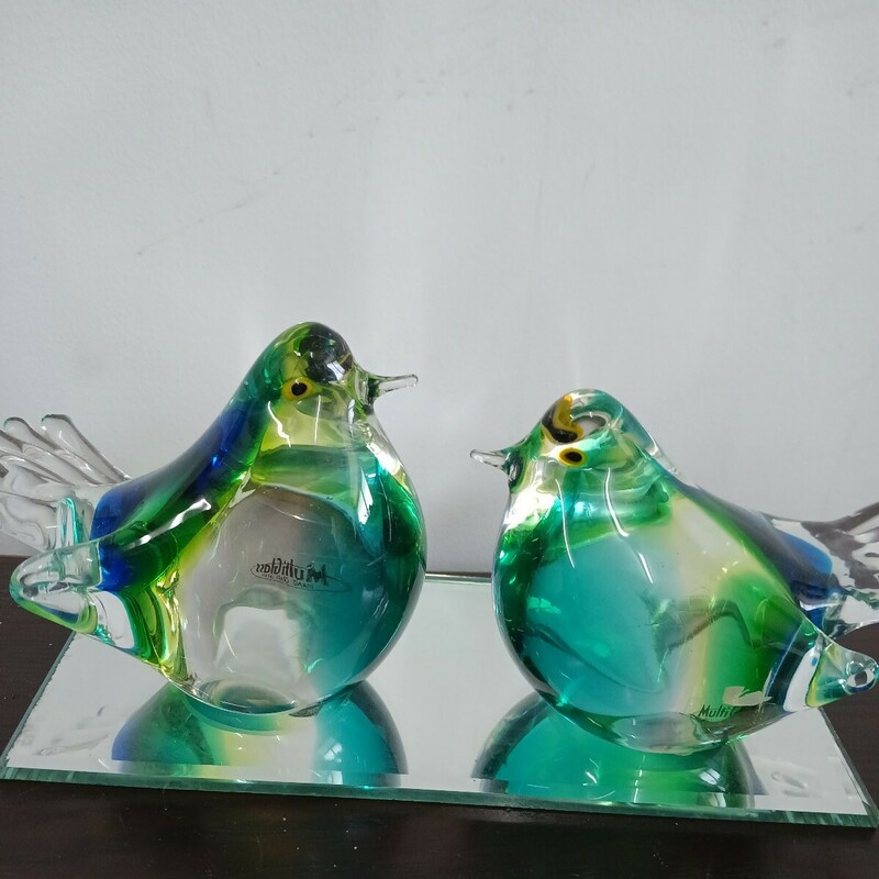 Multi Glass 鳥 オブジェ ペア　マルティグラス置物　つがい　ガラス　硝子