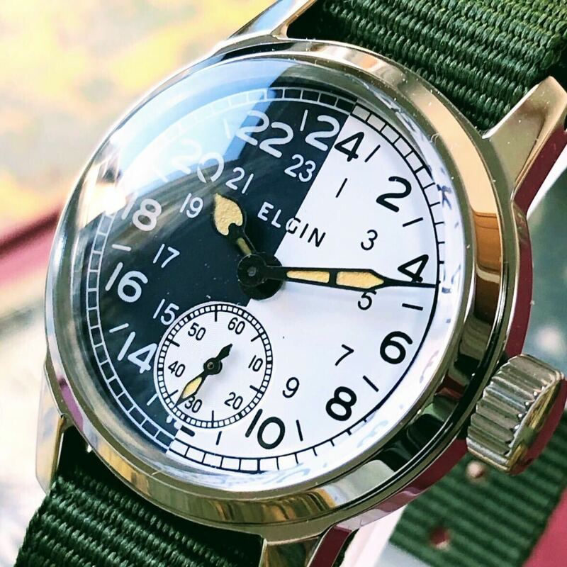 #2981【人気のミリタリー】メンズ 腕時計 エルジン WW2 機械式 手巻 動作品 美品 ラウンド型 ELGIN スモールセコンド 軍用 第二次世界大戦