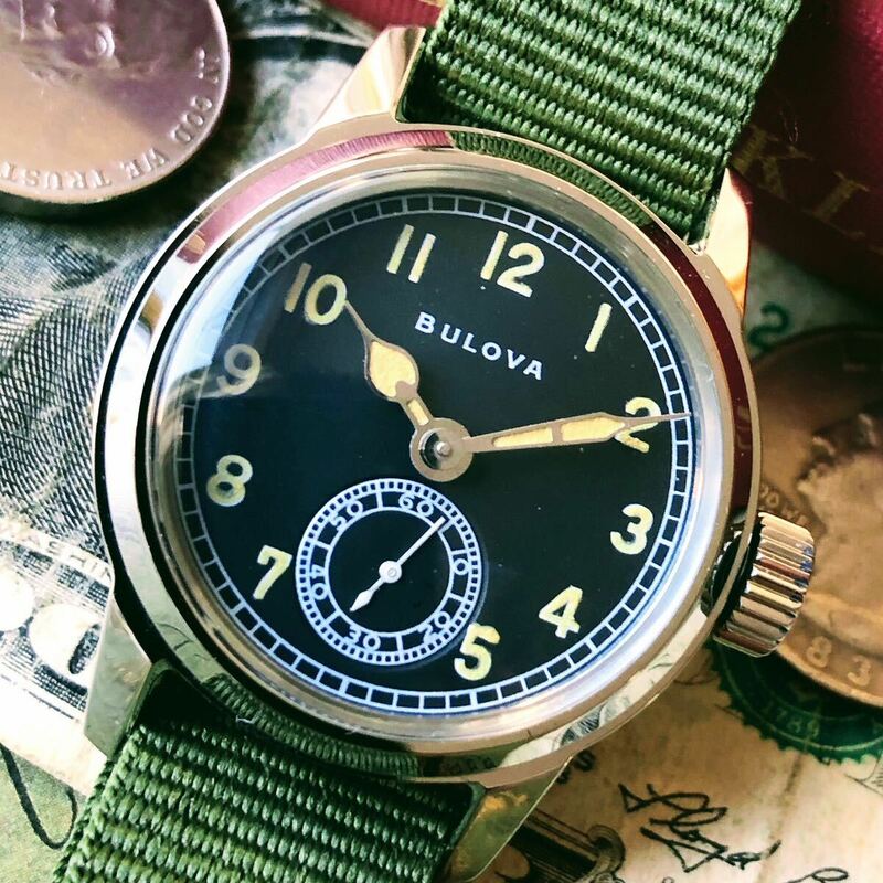 #2980【人気のミリタリー】メンズ 腕時計 ブローバ WW2 機械式 手巻 動作品 美品 ラウンド型 BULOVA スモールセコンド 軍用 第二次世界大戦