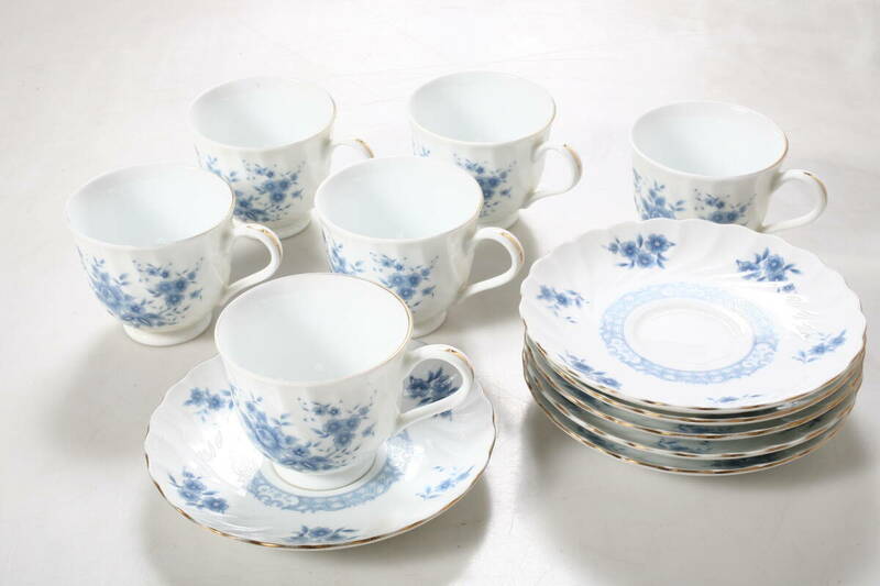 カップ & ソーサー 6客セット Royal China 花柄 金彩 洋食器 紅茶 コーヒー ティーカップ