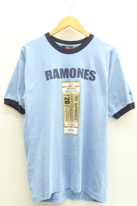 【中古】RAMONES メンズTシャツ M USA製 リンガーTシャツ RAMONES M 紺 ネイビー 青 ブルー
