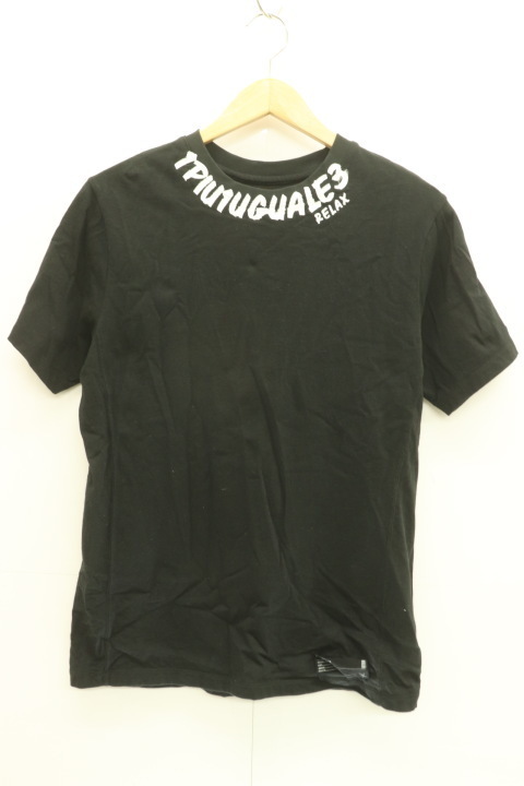 【中古】1piu1uguale3 メンズTシャツ M ネックラインロゴ半袖Tシャツ 1piu1uguale3 M 黒 ブラック プリント