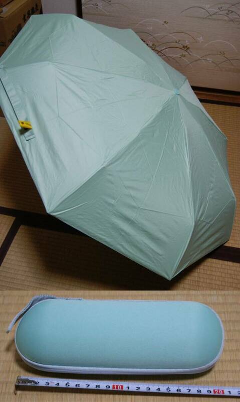■未使用 傘（ライムグリーン）折りたたみ 晴雨兼用 日傘/雨傘 コンパクト ケース カバー付 UPF50+ UV 遮光カット 直径約90cm 収納かばんに