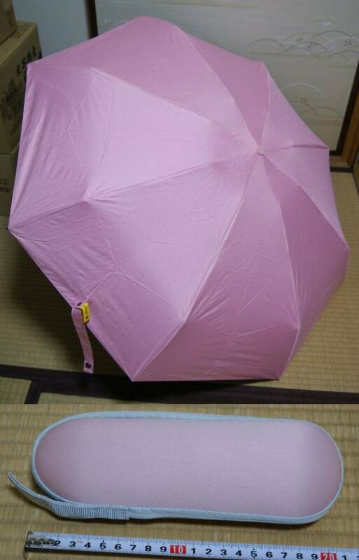 ■未使用 傘（ピンク）折りたたみ 晴雨兼用 日傘/雨傘 コンパクト ケース・カバー付き UPF50+ UV 遮光カット 直径約90cm 収納かばんに