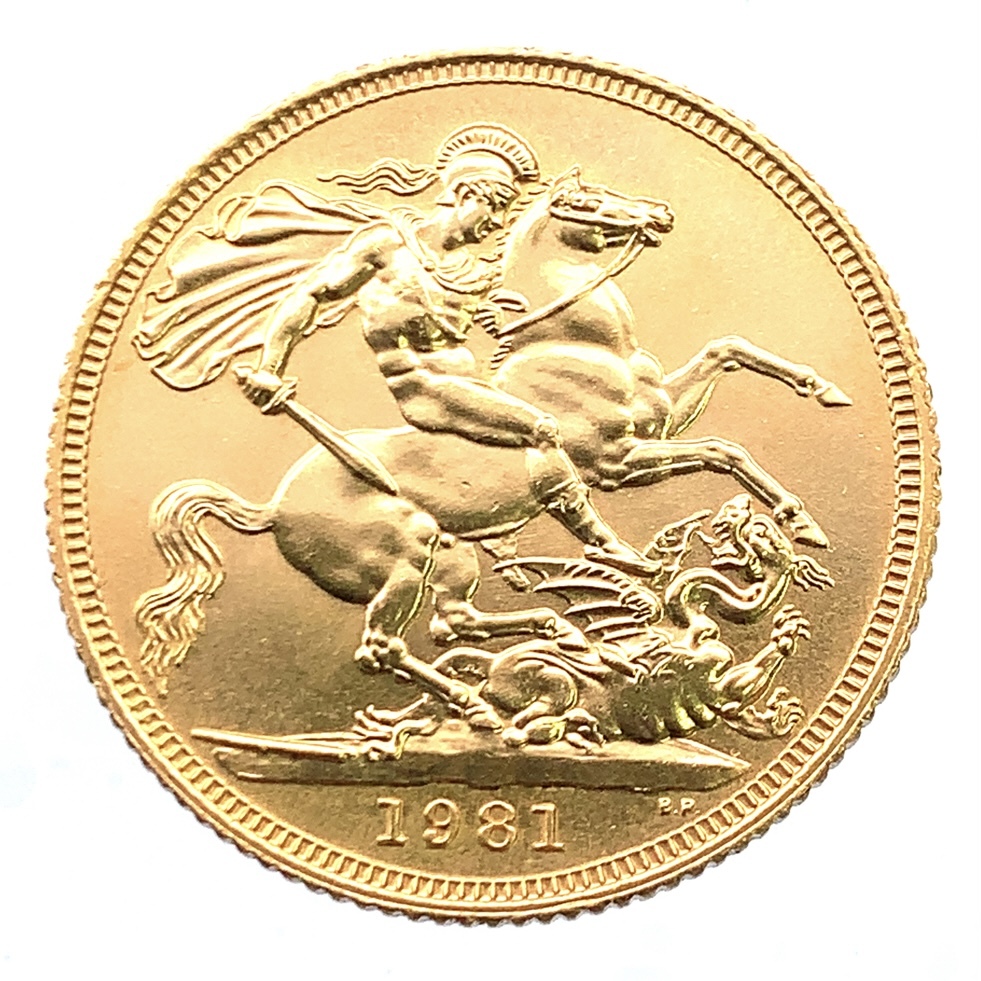 17675　エリザベス2世 金貨 イギリス ソブリン 美品 1981年 22金 8g イエローゴールド コイン GOLD コレクション 美品拍卖