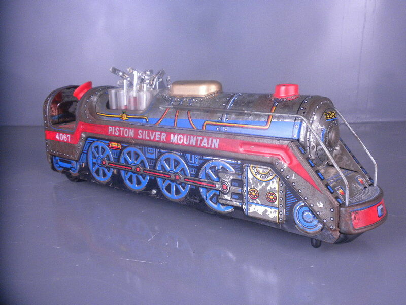 ブリキのおもちゃ・機関車・1969年製・ソフビ人形（首振り）・昭和レトロ
