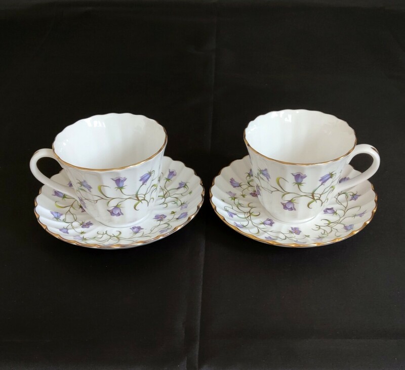 スポード Spode CANTERBURY カンタベリートリオ カップ＆ソーサー２客セット 花柄 金彩 釣鐘草 廃盤品 英国製 洋食器 【現状品】xy520132