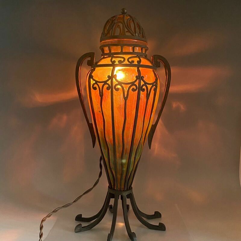 ミューラー兄弟 アンティーク テーブルランプ 照明 テーブルスタンド インテリア アール・ヌーヴォー 美術品 西洋アンティーク 花瓶 ガラス