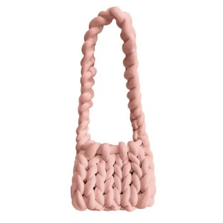 ☆持ち手が長い☆　マンドゥバッグ　もこもこ　ニットかばん　ピンク色　ショルダーバッグ　大きい毛糸　韓国　かわいい鞄