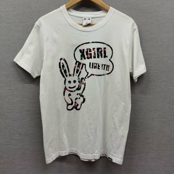 C657 X-girl エックスガール 半袖 Tシャツ カットソー ウサギ プリント コットン クルーネック レディース ホワイト ワンサイズ